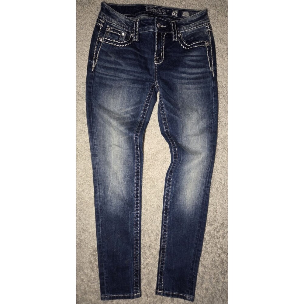 Miss Me Hailey Skinny Jeans Women’s 26 Blue Denim Stretch Embellished
